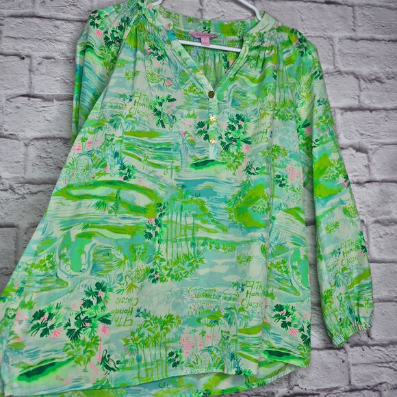 Lilly Pulitzer Elsa Silk Top The Honda Classic Golf Print Green XS 41773 Rare. - Picture 4 of 12